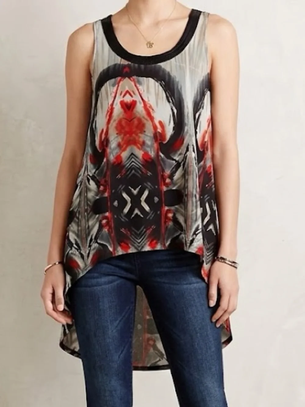 Joseph Ribkoff Boho-Chic Abstract Print High-Low Tank Top - Picture 2 of 5